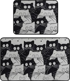 Черни/сиви килими за баня в комплект 2 бр. 60x100 cm White Cats – Foutastic