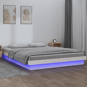 819978 vidaXL LED рамка за легло бяло 150x200 см King Size масивно дърво