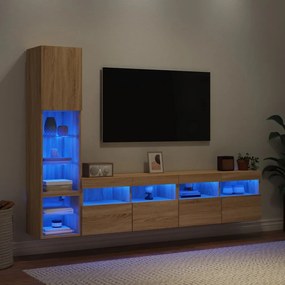 3216713 vidaXL ТВ стенни модули с LED, 4 части, сонома дъб, инженерно дърво