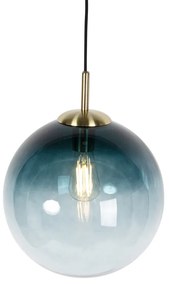Висяща лампа в стил Арт Деко месинг с океанско синьо стъкло 33 см - Pallon