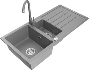Mexen Andres гранитна мивка 1,5 камери с отцедник и кухненски смесител Telma, сив - 6515-71-670200-71