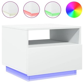 839826 vidaXL Маса за кафе с LED осветление, бяла, 50x49x40 см