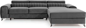 Тъмносив кадифен разтегателен ъглов диван с място за съхранение (десен ъгъл) Grayson – ELTAP