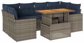 3327008 vidaXL Градински диван с възглавници, 7 части, полиратан, сив