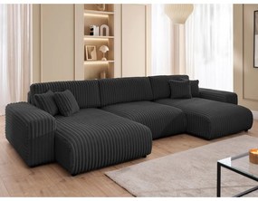 Тъмносив сгъваем/с място за съхранение ъглов диван от рипсено кадифе (U форма) Sarina – Ropez