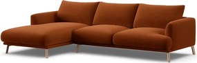 Теракотен кадифен ъглов диван (ляв ъгъл) Naomi – Micadoni