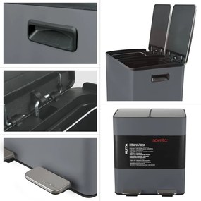 Тъмносиво стоманено кошче за боклук 2x20 l за рециклиране с педал Aliya – Spirella