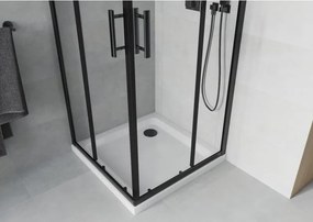 Mexen Rio квадратна душ кабина 80 x 80 см, прозрачна, черна + корито Flat, бяло