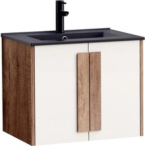 Конзолен PVC шкаф BG 6451 + 5953B-2, Inter Ceramic, черен мат + дървесен, 60x45x50см