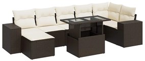 3326844 vidaXL Градински комплект с възглавници, 8 части, кафяв, полиратан