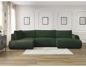 Тъмнозелен разтегателен ъглов диван от рипсено кадифе (десен ъгъл/"U" форма) Lucien – Bobochic Paris