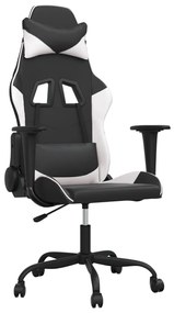 3143646 vidaXL Гейминг стол, черно и бяло, изкуствена кожа