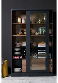 Витрина от масивен бор с плъзгащи се врати в черен и естествен цвят 125x200 cm James – WOOOD