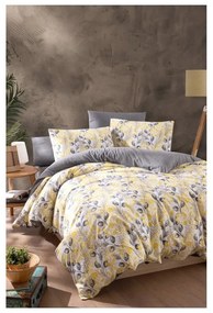 Жълто и сиво двойно удължено спално бельо с включен долен чаршаф 4 части 200x220 cm Leaves – Mila Home