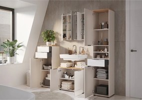 Кремав гланцов висок/тесен шкаф за баня 39x112 cm Tavira – Germania