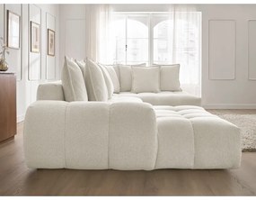 Бял шенилов сгъваем/с място за съхранение ъглов диван (десен ъгъл/U форма) Everest – Bobochic Paris