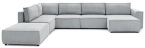 Светлосив велурен U-образен ъглов диван, ляв ъгъл Nihad modular - Bobochic Paris