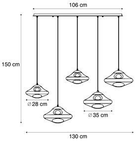 Дизайнерска висяща лампа черна с димно стъкло 5-лампи - Gus