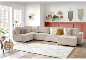 Кремав велурен U-образен ъглов диван, ляв ъгъл Nihad modular - Bobochic Paris