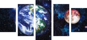 картини от 5 части – Планетата Земя и червена Луна