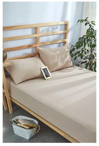 Бежови еластични памучни чаршаф и калъфка за възглавница в комплект 180x200 cm – Mila Home
