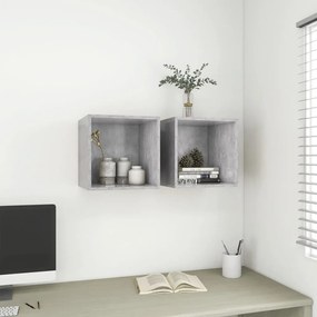 805457 vidaXL Стенни шкафове, 2 бр, бетонно сиво, 37x37x37см, инженерно дърво