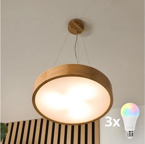 Brilagi - LED RGBW димируем полилей CARVALHO 3xE27/15W/230V Wi-Fi дъб пр. 47,5 см