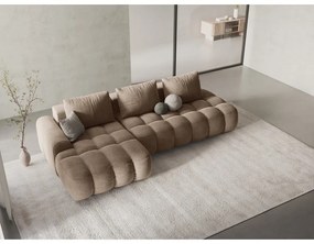 Светлокафяв кадифен сгъваем/с място за съхранение ъглов диван (ляв ъгъл) Linz – Cosmopolitan Design