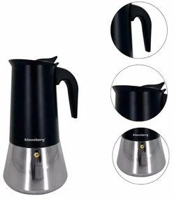 Кубинска кафеварка Klausberg KB 7847, 12 чаши, 600 мл, Неръждаема стомана, Индукция, Черен/Инокс
