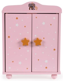 Moni toys  -  Дървен гардероб за кукли с 3 закачалки розов
