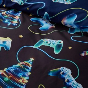 Черно-синьо единично спално бельо 135x200 cm Christmas Gamer – Catherine Lansfield