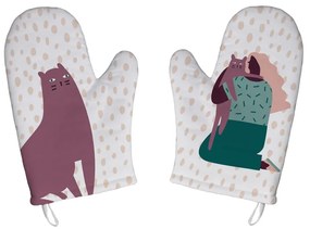 Комплект от 2 бели памучни кухненски ръкавици In Love With Cats - Butter Kings