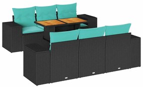 3327333 vidaXL Градински комплект диван с възглавници 7 части черен полиратан
