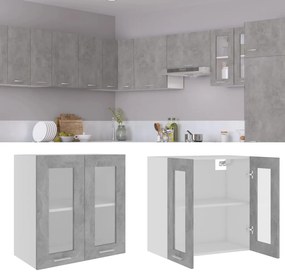 802525 vidaXL Висящ стъклен шкаф "Lyon", бетонно сив, 60x31x60 см, инженерно дърво