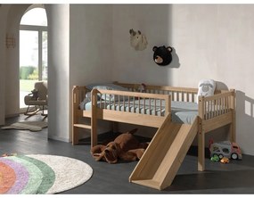 Детско повдигнато легло от масивен бук с пързалка с включена подматрачна рамка в естествен цвят 90x200 cm Forrest – Vipack