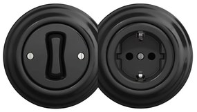 Kliklap - Ретро еднополюсен ключ № 1 и SCHUKO контакт 230 V с черна рамка