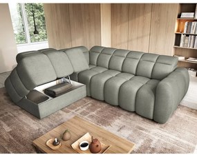 Сиво-зелен сгъваем/с място за съхранение ъглов диван от прежда с примки от букле (ляв ъгъл/L форма) Falconn – ELTAP