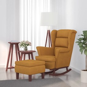 3121238 vidaXL Люлеещ се стол с облегалка, кафяв кадифе и масивно дърво