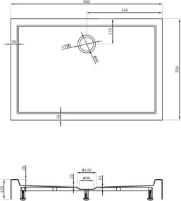 Mexen Flow+ правоъгълно корито 90 x 70 cm, бял гланц - 46R107090H