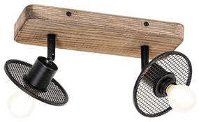 Индустриален таванен прожектор черен с дърво 2-светлина - Jasmine