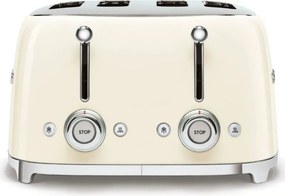 Тостер за хляб SMEG 50's Style TSF03CREU, 2000W, 4 филии, 6 нива, Тавичка за трохи, Вграден кабел, Неръждаема стомана, Кремав