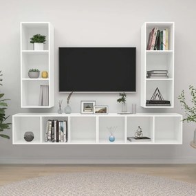3079880 vidaXL ТВ шкафове за стенен монтаж, 4 бр, бели, инженерно дърво