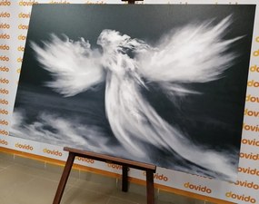Картина на платно – Образ на ангел в облаците в черно-бял стил