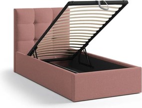 Розово единично легло 90x200 cm тапицирано с място за съхранение с включена подматрачна рамка Phaedra – Micadoni