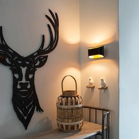 Модерна стенна лампа черна със златист интериор овална - Alone