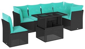 3326617 vidaXL Градински диван с възглавници, 6 части, черен, полиратан