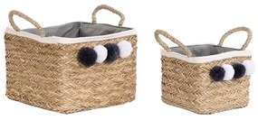 Игра на Кошници DKD Home Decor Естествен Памук Помпони Естествено влакно (33 x 33 x 25 cm)