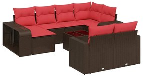 3261304 vidaXL Градински комплект диван с възглавници 11 части кафяв полиратан