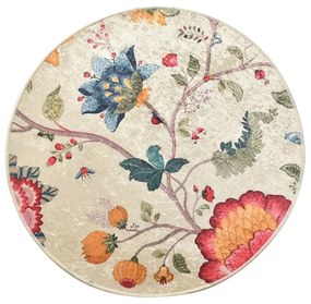 Бежов кадифен килим за баня ø 100 cm Vintage Flower – Foutastic
