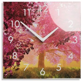 Декоративен стъклен часовник с мотив на цветно дърво, 30 см